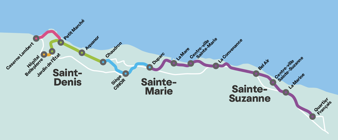 Carte du tracé BAOBAB entre Saint-Denis et Sainte-Suzanne